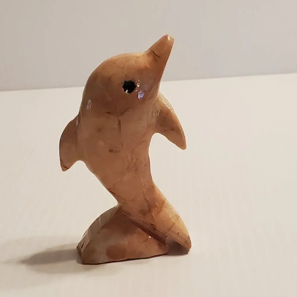 Vintage Hand Carved Pink Marble Dolphin 4